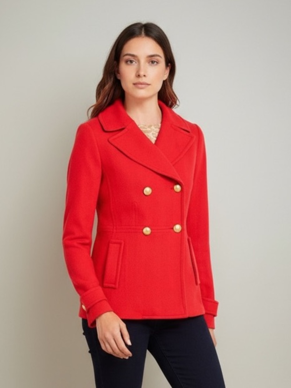 NWT Talbots Red Wool Blend Double Breasted Peacoat Size 2